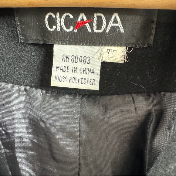 Cicada Black Pea Coat Trench Coat 2000s Style XXL with Front Pockets - Picture 6 of 7